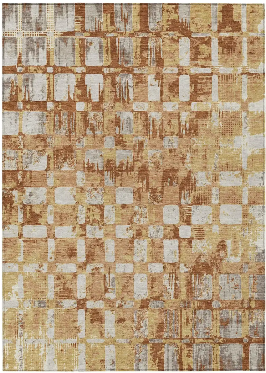 Copper And Orange Abstract Washable Indoor Outdoor Area Rug Photo 1