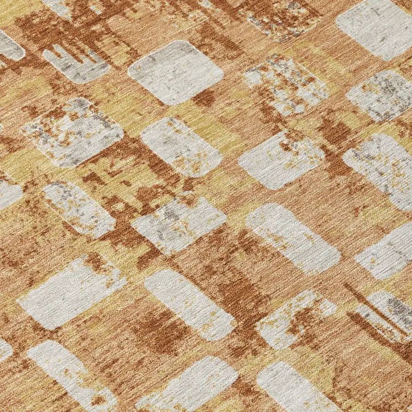 Copper And Orange Abstract Washable Indoor Outdoor Area Rug Photo 5