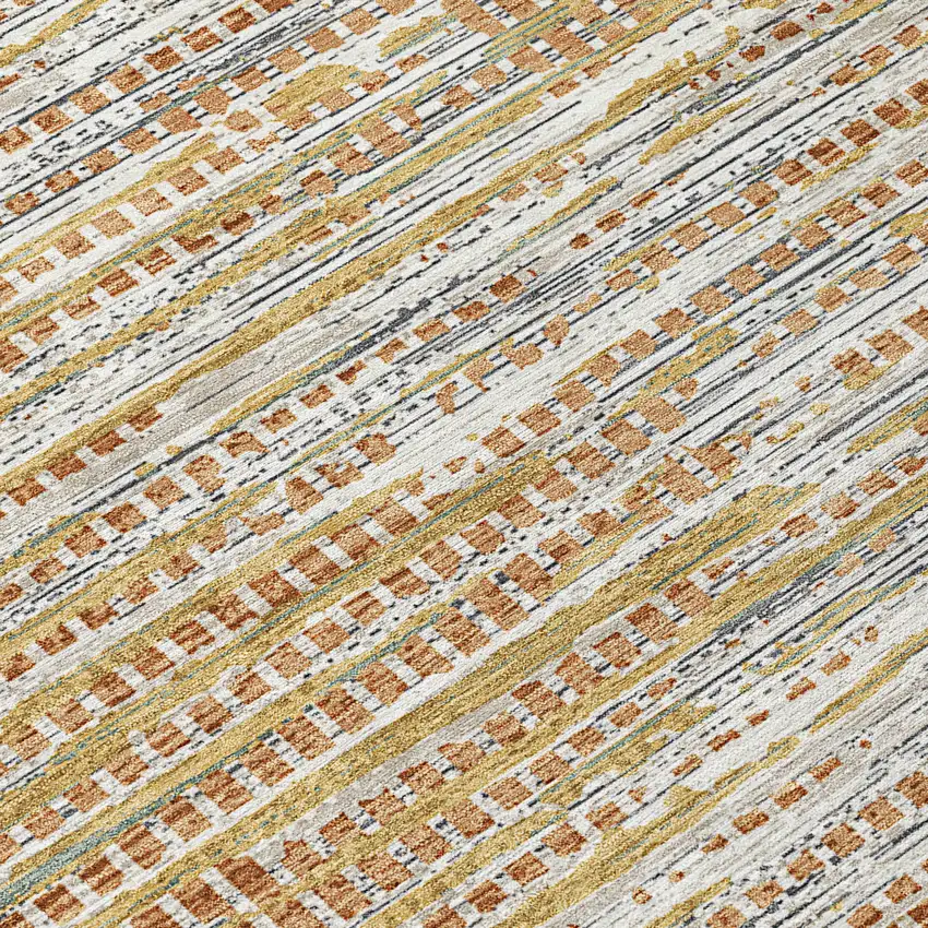 Copper And Orange Abstract Washable Indoor Outdoor Area Rug Photo 5