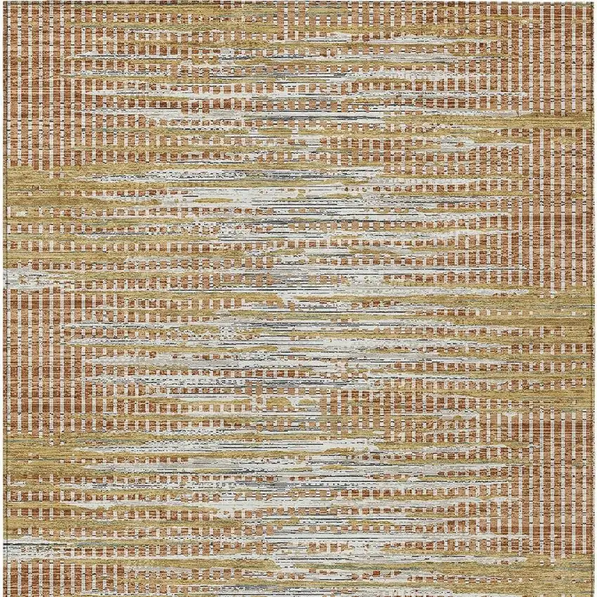 Copper And Orange Abstract Washable Indoor Outdoor Area Rug Photo 3