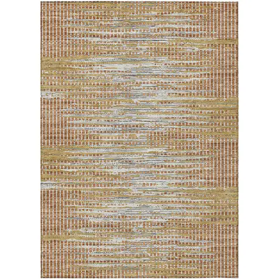 Copper And Orange Abstract Washable Indoor Outdoor Area Rug Photo 1