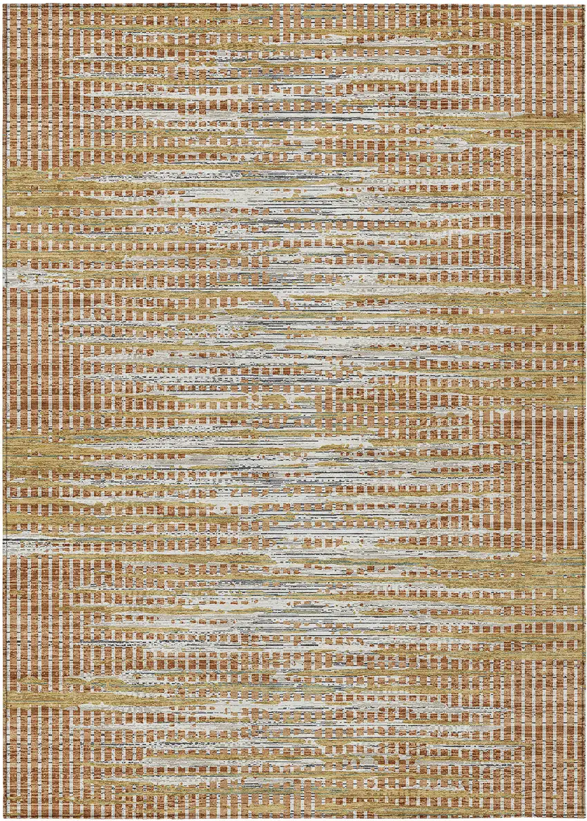 Copper And Orange Abstract Washable Indoor Outdoor Area Rug Photo 1