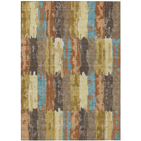 Copper And Orange Abstract Washable Indoor Outdoor Area Rug Photo 2