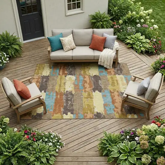Copper And Orange Abstract Washable Indoor Outdoor Area Rug Photo 1