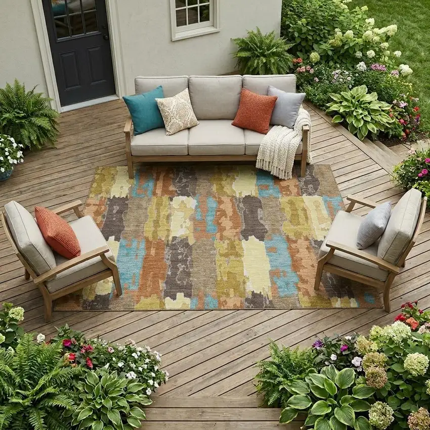 Copper And Orange Abstract Washable Indoor Outdoor Area Rug Photo 1