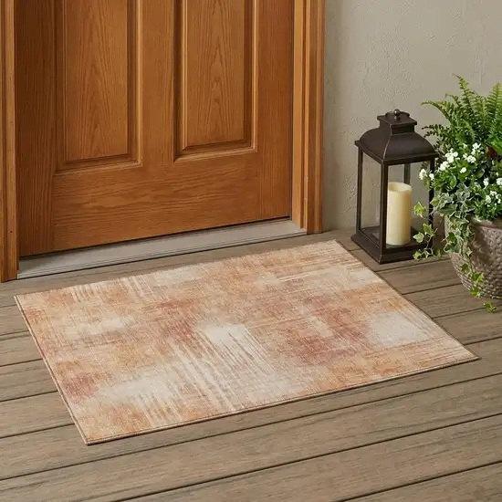 Copper And Orange Abstract Washable Indoor Outdoor Area Rug Photo 1