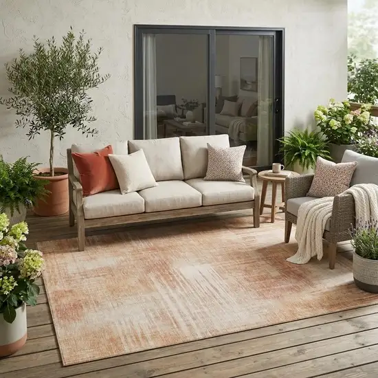 Copper And Orange Abstract Washable Indoor Outdoor Area Rug Photo 1