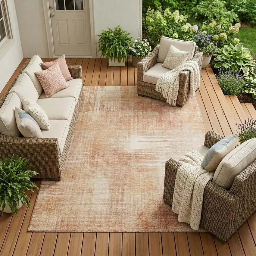 Copper And Orange Abstract Washable Indoor Outdoor Area Rug Photo 1