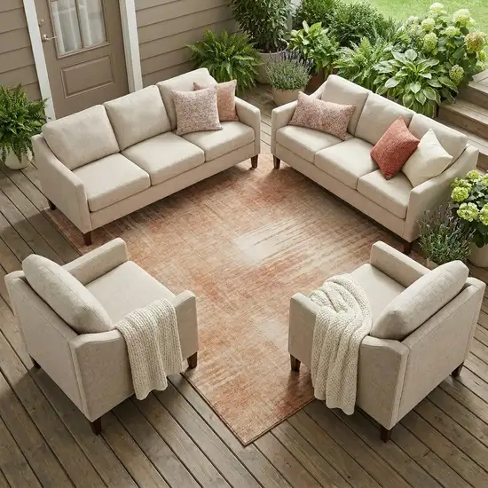 Copper And Orange Abstract Washable Indoor Outdoor Area Rug Photo 1