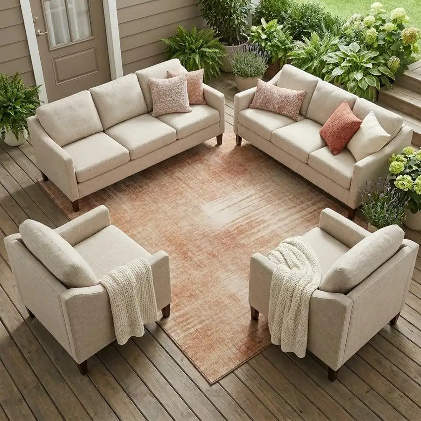 Copper And Orange Abstract Washable Indoor Outdoor Area Rug Photo 1