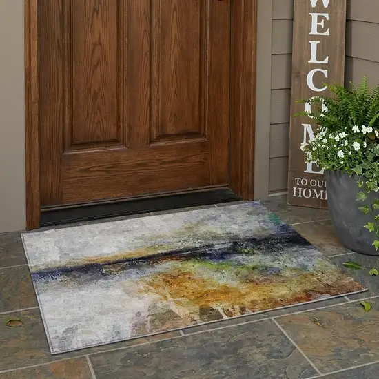 Copper And Orange Abstract Washable Indoor Outdoor Area Rug Photo 1