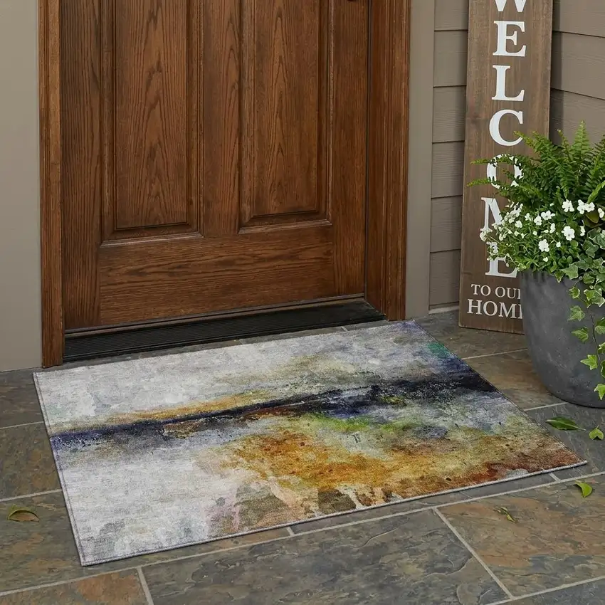 Copper And Orange Abstract Washable Indoor Outdoor Area Rug Photo 1