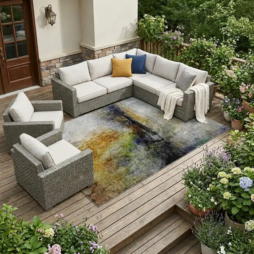 Copper And Orange Abstract Washable Indoor Outdoor Area Rug Photo 1