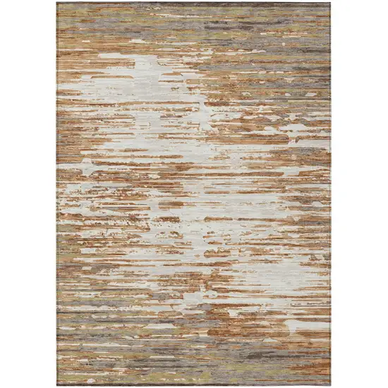Copper And Orange Abstract Washable Indoor Outdoor Area Rug Photo 2