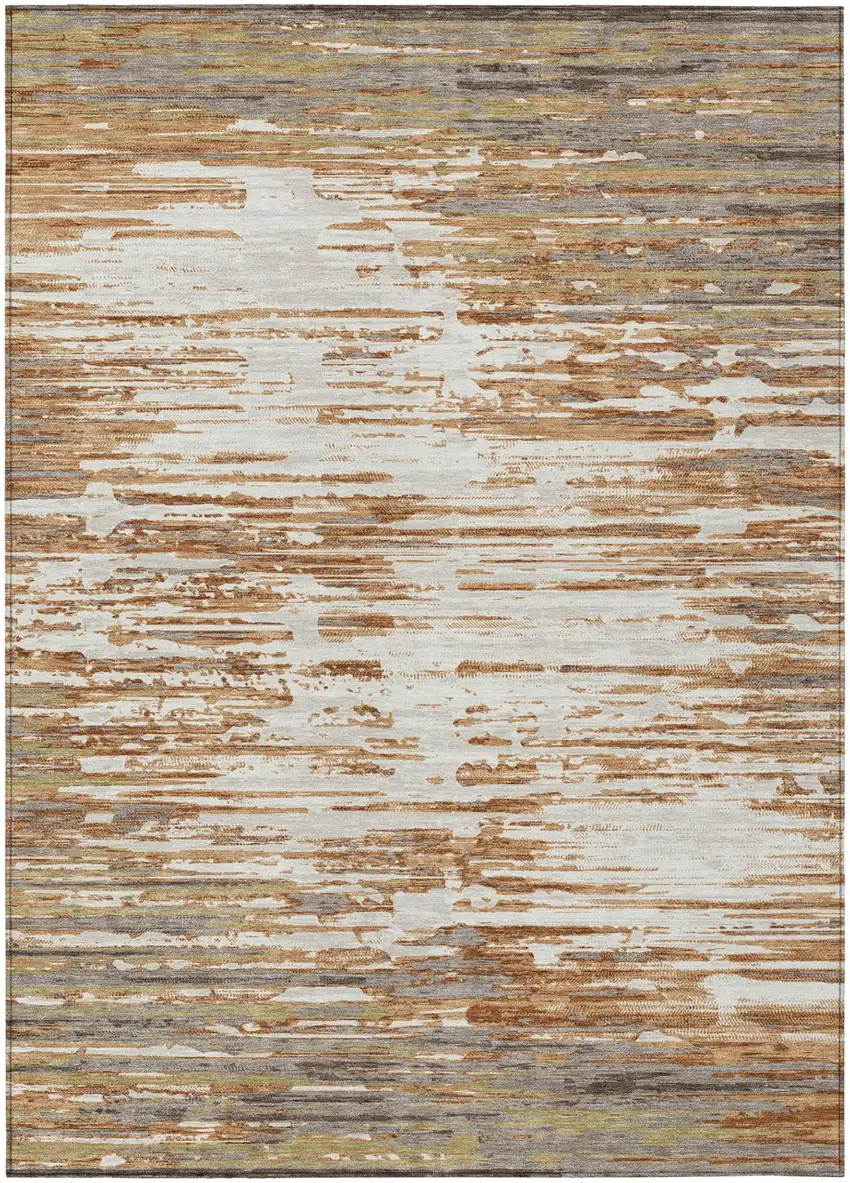 Copper And Orange Abstract Washable Indoor Outdoor Area Rug Photo 2
