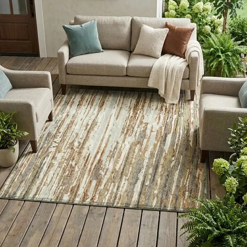 Copper And Orange Abstract Washable Indoor Outdoor Area Rug Photo 1