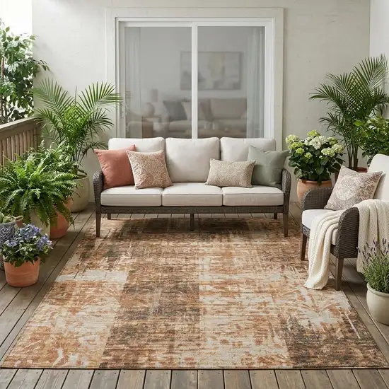 Copper And Orange Abstract Washable Indoor Outdoor Area Rug Photo 1