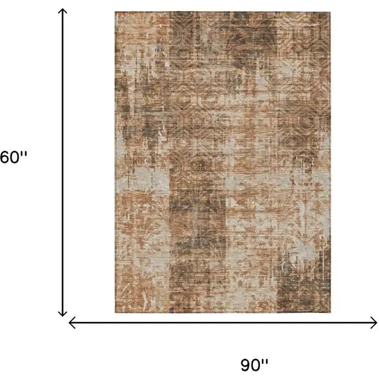 Copper And Orange Abstract Washable Indoor Outdoor Area Rug Photo 5