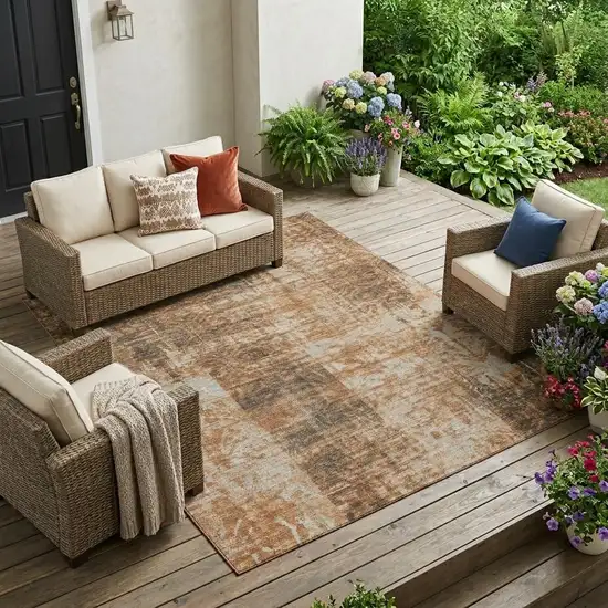 Copper And Orange Abstract Washable Indoor Outdoor Area Rug Photo 1