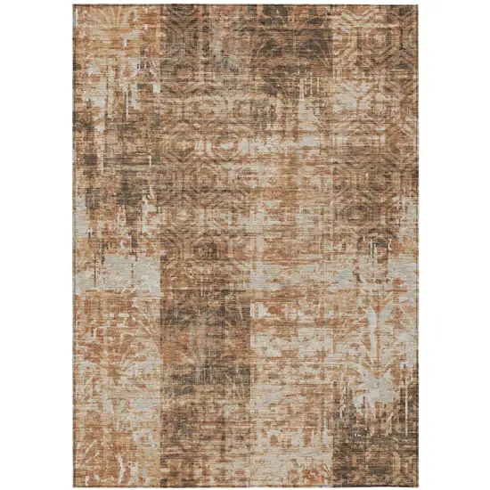 Copper And Orange Abstract Washable Indoor Outdoor Area Rug Photo 2