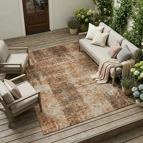 Copper And Orange Abstract Washable Indoor Outdoor Area Rug Photo 1