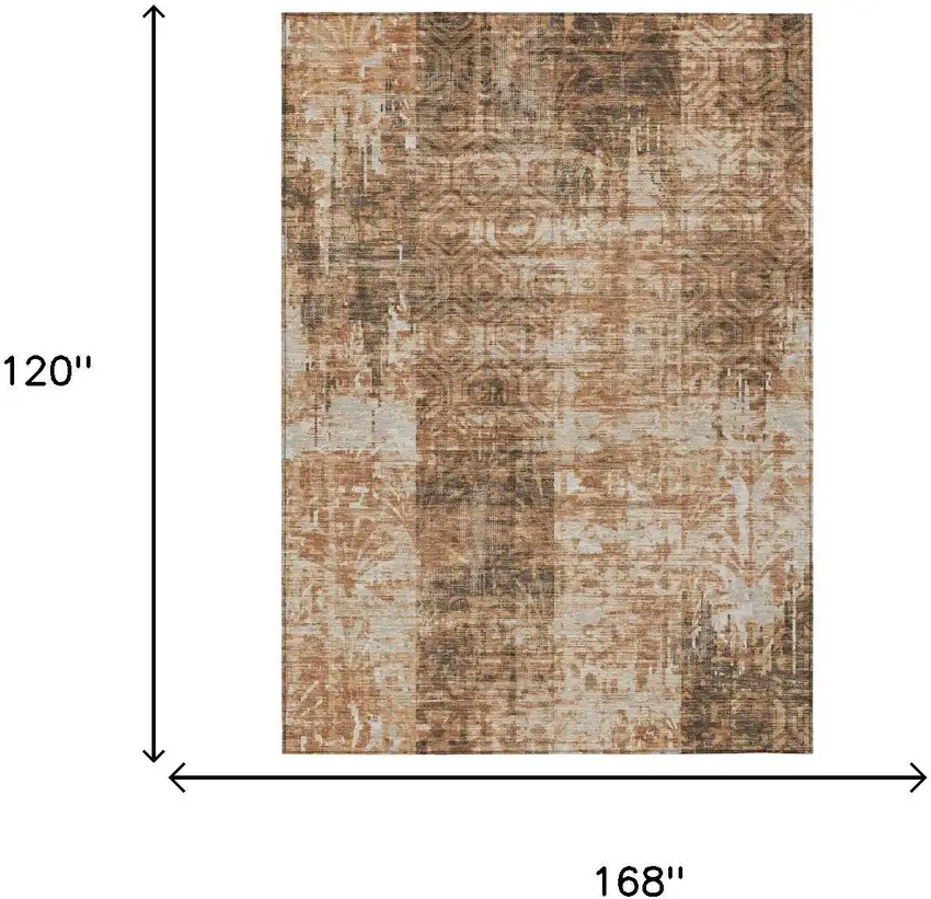 Copper And Orange Abstract Washable Indoor Outdoor Area Rug Photo 5