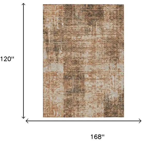 Copper And Orange Abstract Washable Indoor Outdoor Area Rug Photo 5