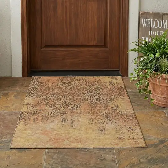 Copper And Orange Abstract Washable Indoor Outdoor Area Rug Photo 1