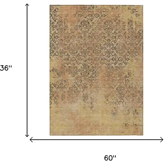 Copper And Orange Abstract Washable Indoor Outdoor Area Rug Photo 5