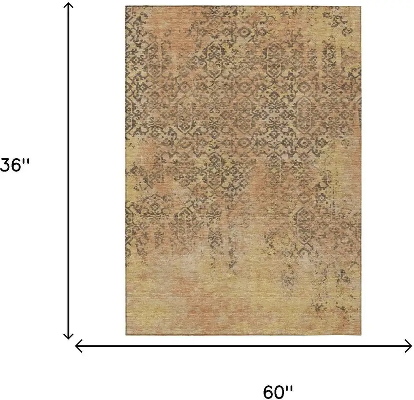 Copper And Orange Abstract Washable Indoor Outdoor Area Rug Photo 5