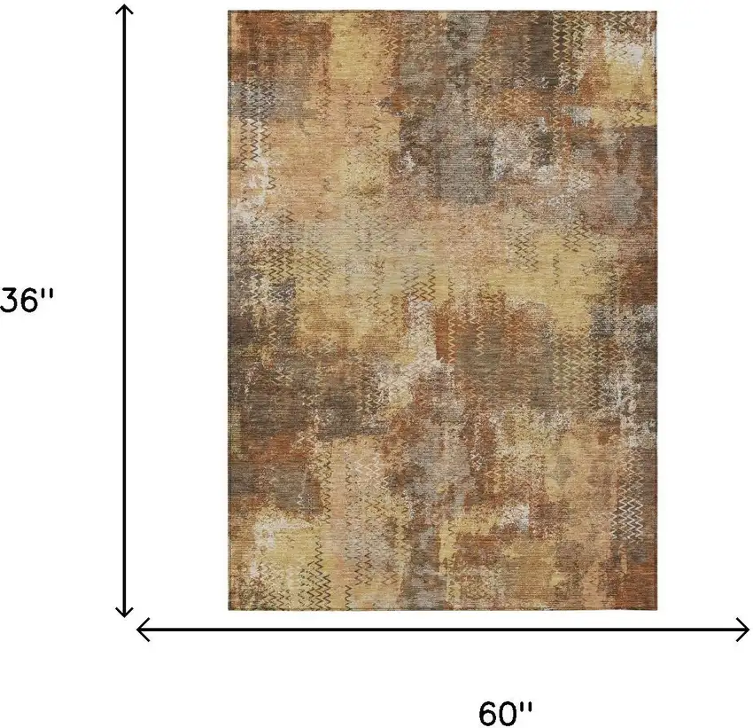 Copper And Orange Abstract Washable Indoor Outdoor Area Rug Photo 5