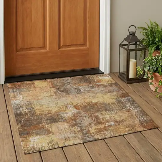 Copper And Orange Abstract Washable Indoor Outdoor Area Rug Photo 1