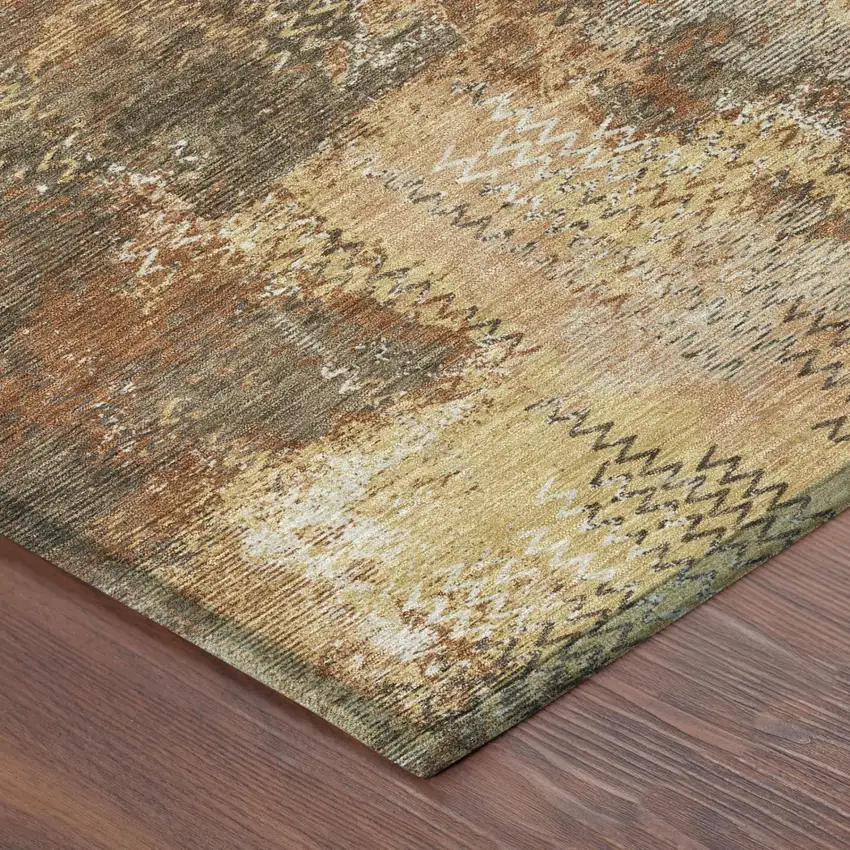 Copper And Orange Abstract Washable Indoor Outdoor Area Rug Photo 3