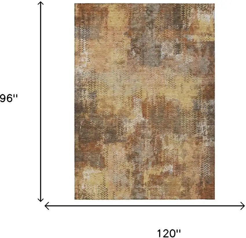 Copper And Orange Abstract Washable Indoor Outdoor Area Rug Photo 5