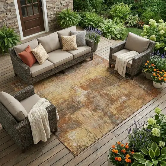 Copper And Orange Abstract Washable Indoor Outdoor Area Rug Photo 1