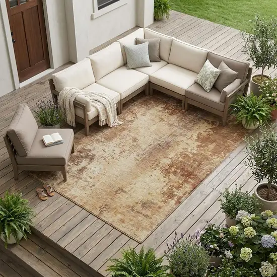 Copper And Orange Abstract Washable Indoor Outdoor Area Rug Photo 1