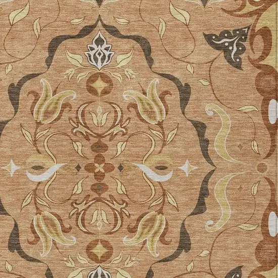 Copper And Orange Damask Washable Indoor Outdoor Area Rug Photo 2