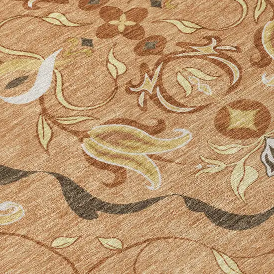 Copper And Orange Damask Washable Indoor Outdoor Area Rug Photo 5