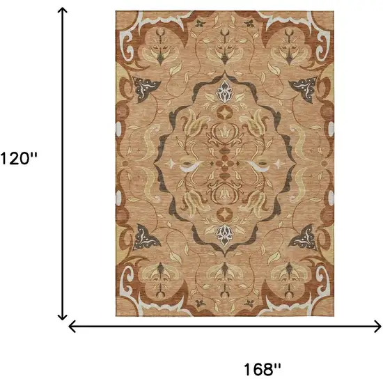Copper And Orange Damask Washable Indoor Outdoor Area Rug Photo 6