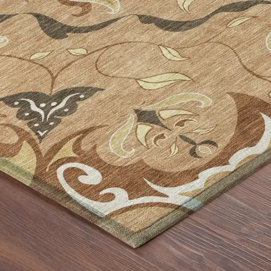 Copper And Orange Damask Washable Indoor Outdoor Area Rug Photo 4