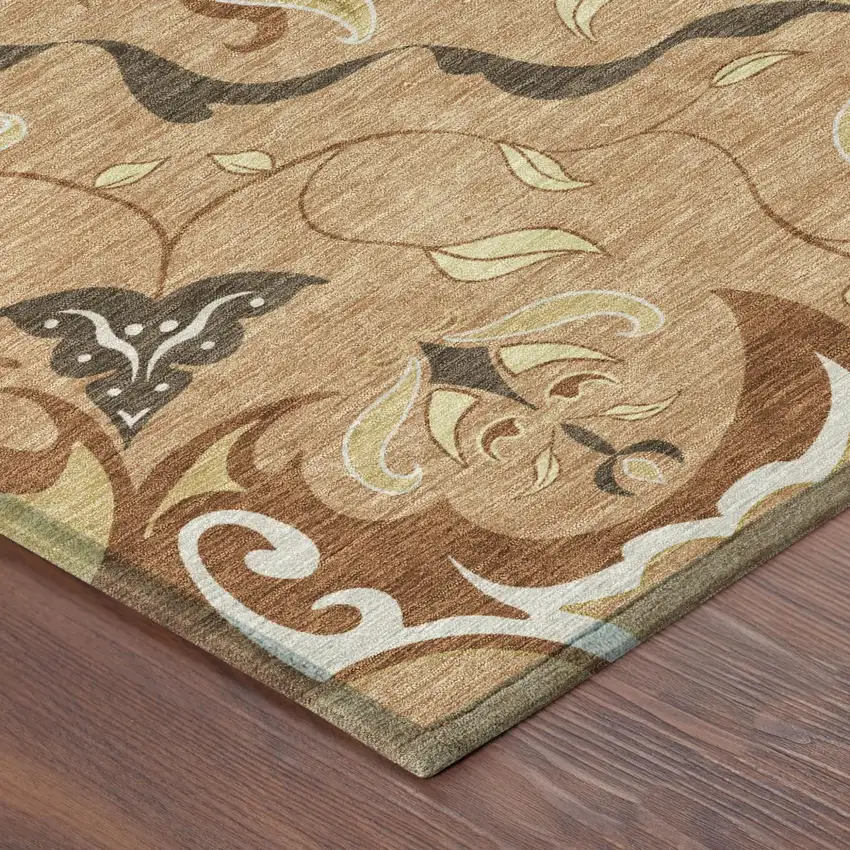 Copper And Orange Damask Washable Indoor Outdoor Area Rug Photo 4
