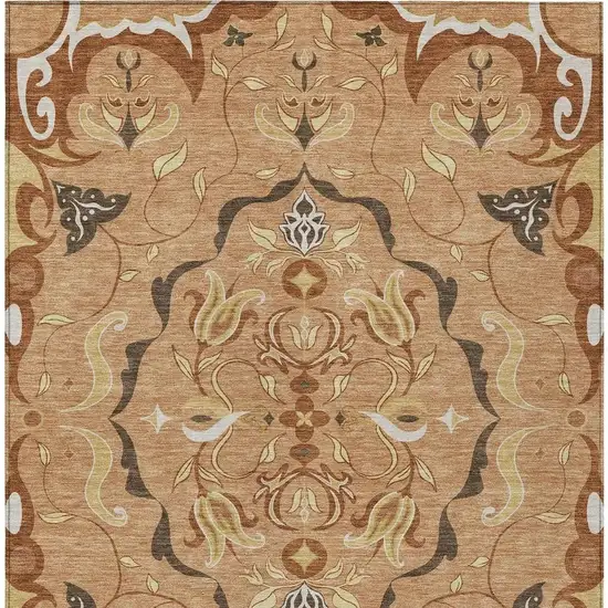 Copper And Orange Damask Washable Indoor Outdoor Area Rug Photo 1