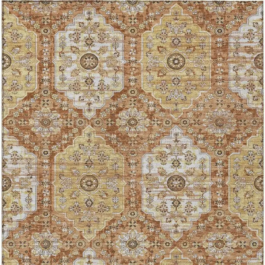 Copper And Orange Damask Washable Indoor Outdoor Area Rug Photo 3