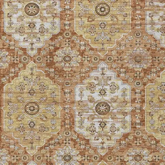 Copper And Orange Damask Washable Indoor Outdoor Area Rug Photo 2