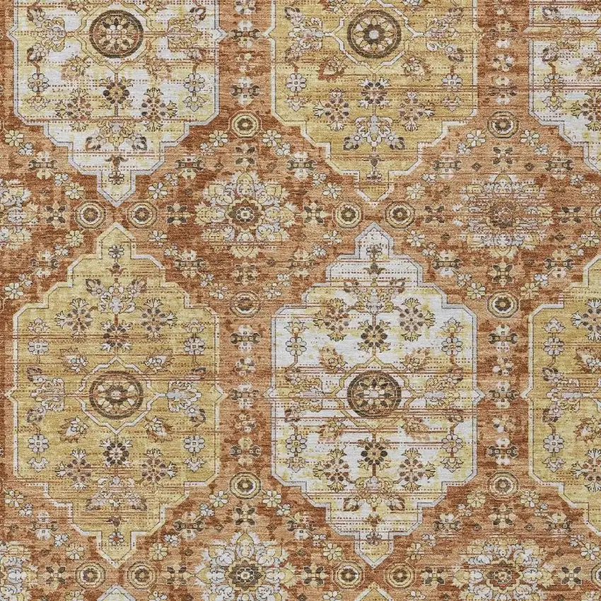 Copper And Orange Damask Washable Indoor Outdoor Area Rug Photo 2