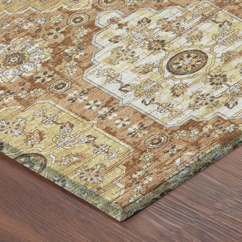 Copper And Orange Damask Washable Indoor Outdoor Area Rug Photo 4