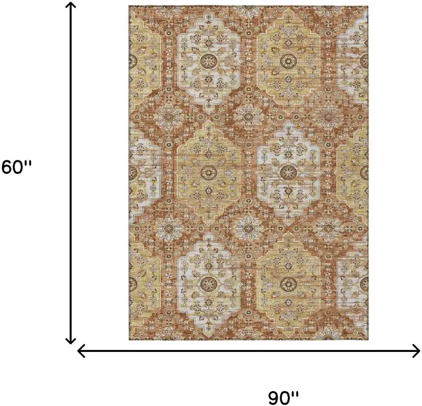 Copper And Orange Damask Washable Indoor Outdoor Area Rug Photo 6