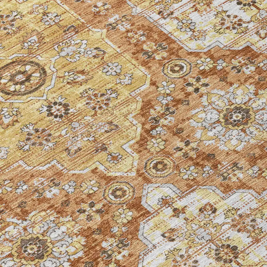 Copper And Orange Damask Washable Indoor Outdoor Area Rug Photo 5