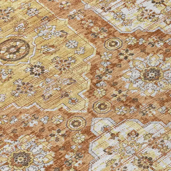Copper And Orange Damask Washable Indoor Outdoor Area Rug Photo 5