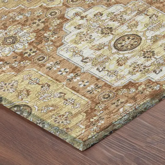Copper And Orange Damask Washable Indoor Outdoor Area Rug Photo 4